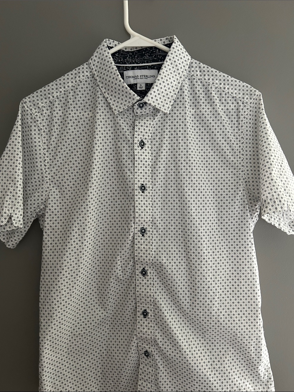 White Short-Sleeve Printed Button-Down Shirt